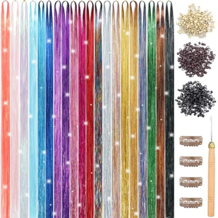 Hair Tinsel for parties and festivals, heat-resistant polyester, 20 colors, 8800 strands of 48-inch sparkling glitter tinsel ha
Hair Tinsel for parties and festivals, heat-resistant polyester, 20 colors, 8800 strands of 48-inch sparkling glitter tinsel ha