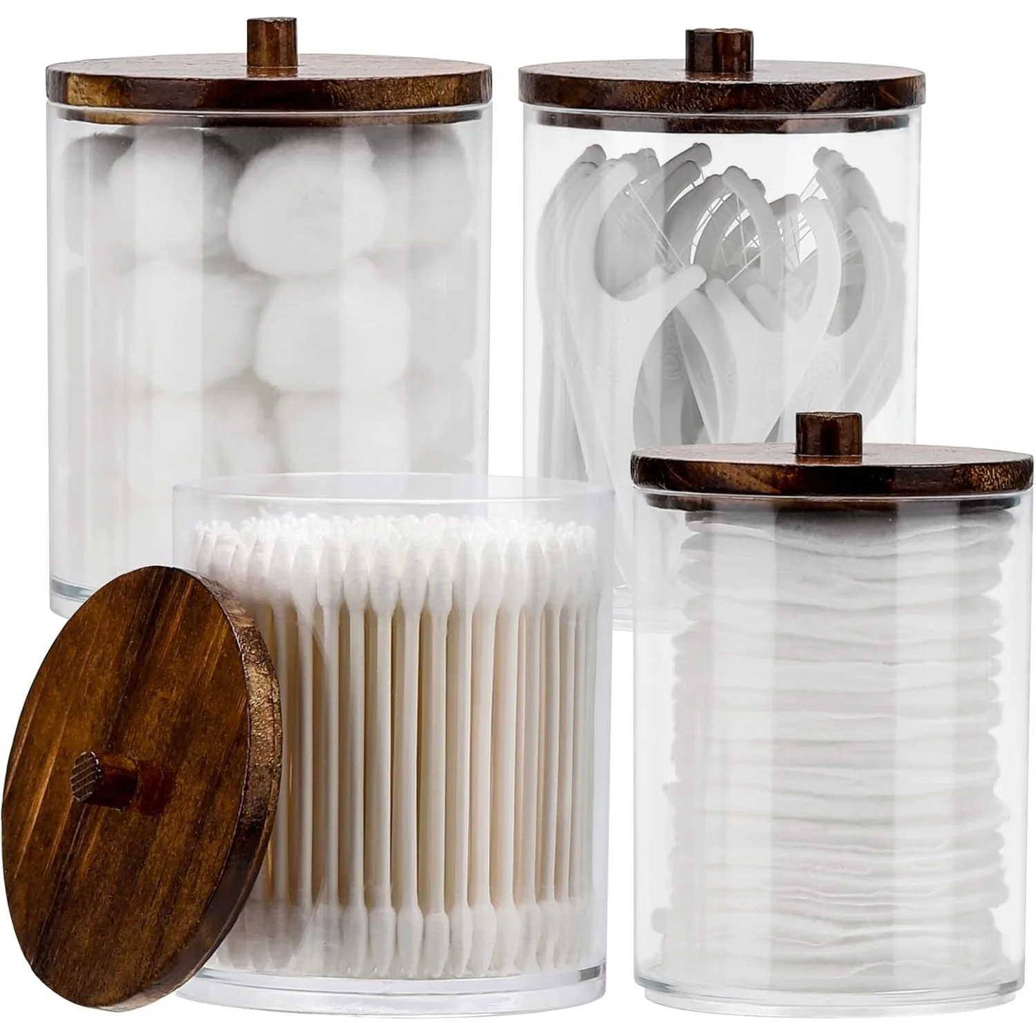 4 Pack Qtip Holder Dispenser Cotton Ball, Cotton Swab, Floss - 12oz & 10oz Clear Plastic Apothecary Jars for Bathroom Organizer
4 Pack Qtip Holder Dispenser Cotton Ball, Cotton Swab, Floss - 12oz & 10oz Clear Plastic Apothecary Jars for Bathroom Organizer