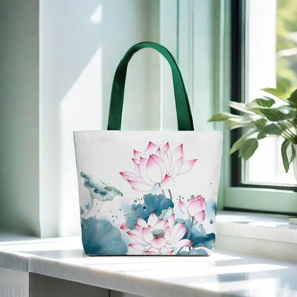 Fashionable Chinese Style Lotus Flower Bag Canvas Casual Lotus Flower Tote Bag Travel Shopping Women Shoulder Bag Handbag
Fashionable Chinese Style Lotus Flower Bag Canvas Casual Lotus Flower Tote Bag Travel Shopping Women Shoulder Bag Handbag