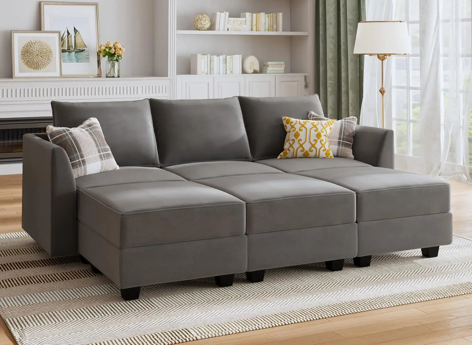 Modular Sofa Sectional Sleeper Couch with Ottoman Velvet 6 Seater Sofa with Storage Seat Convertible Sectional Sofa Couch Set
Modular Sofa Sectional Sleeper Couch with Ottoman Velvet 6 Seater Sofa with Storage Seat Convertible Sectional Sofa Couch Set