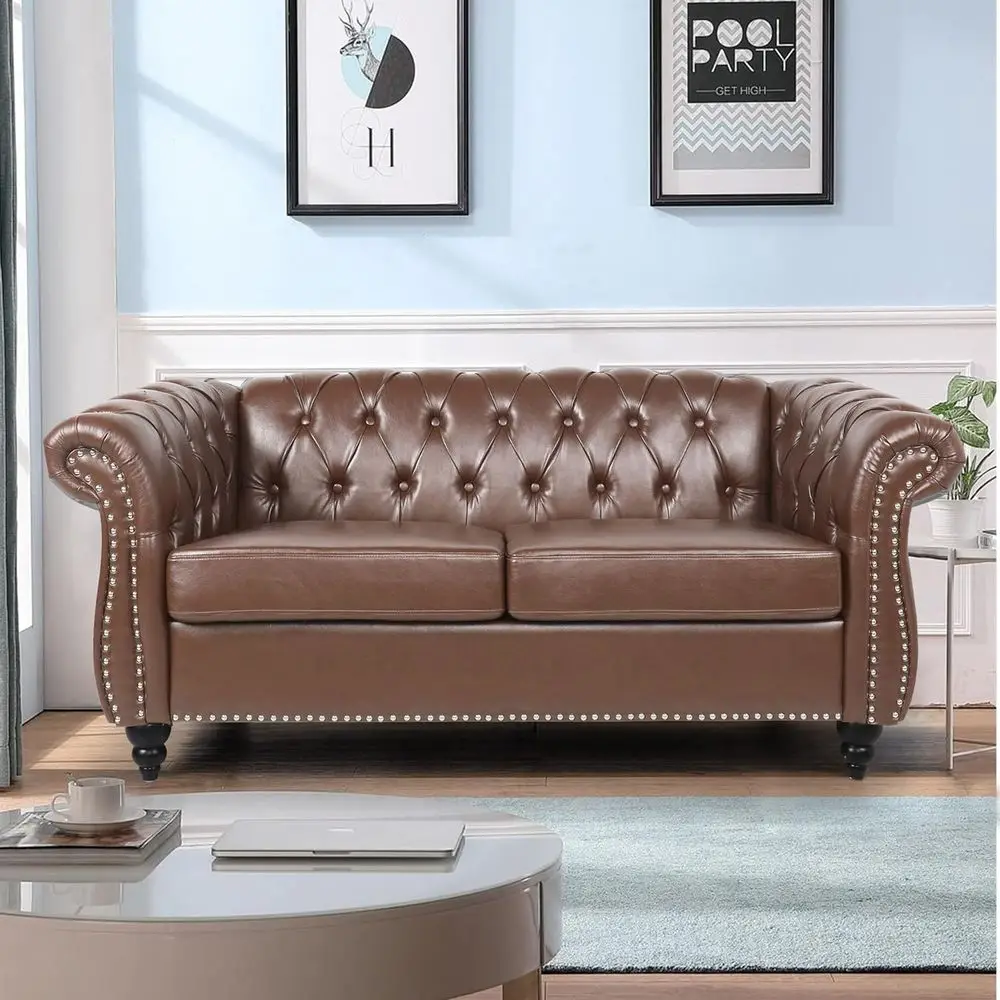Tufted 2 Seater Leather Couch, Classic Loveseat for Living Room or Bedroom in Cognac Brown
Tufted 2 Seater Leather Couch, Classic Loveseat for Living Room or Bedroom in Cognac Brown