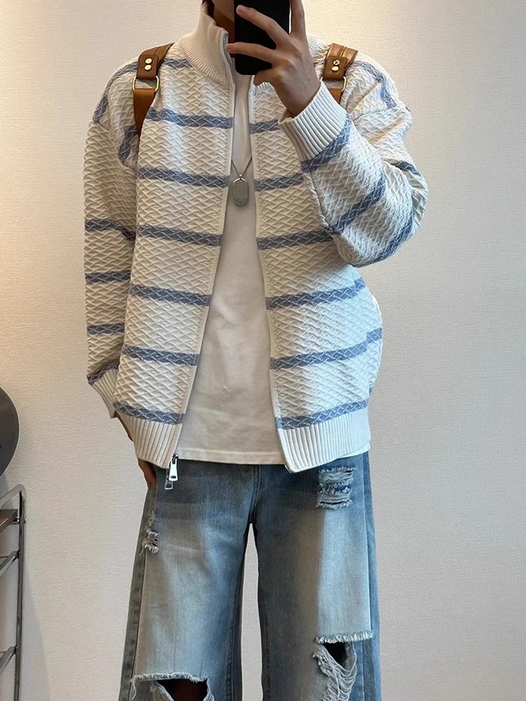 Cleanfit Men's Striped Open Cardigan High Collar Knitwear American Sle Autumn Winter Couple's Loose Fit Faionable Outerwear
Cleanfit Men's Striped Open Cardigan High Collar Knitwear American Sle Autumn Winter Couple's Loose Fit Faionable Outerwear