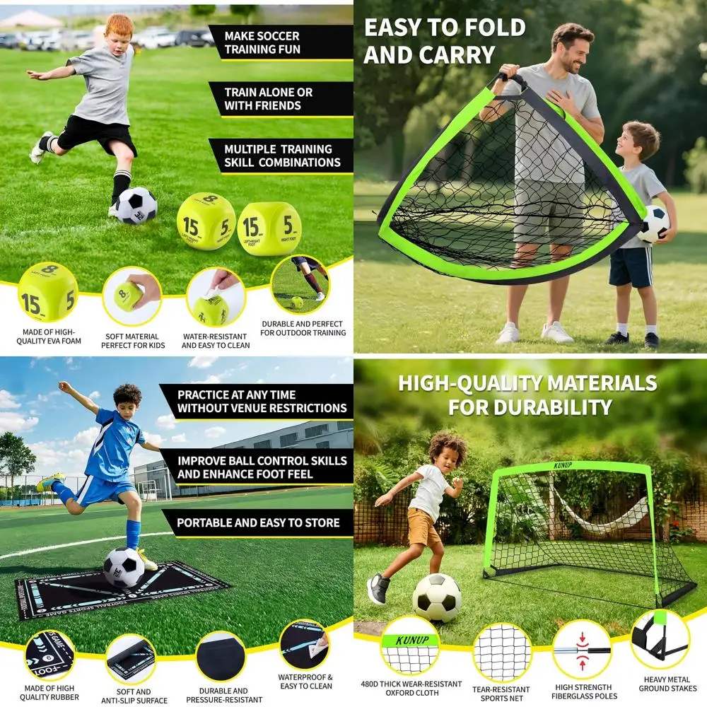 Portable Soccer Goals for Kids with Training Equipment, Ball, Dice, Mat, Cones, Air Pump, and Carry Bag for Outdoor Play
Portable Soccer Goals for Kids with Training Equipment, Ball, Dice, Mat, Cones, Air Pump, and Carry Bag for Outdoor Play