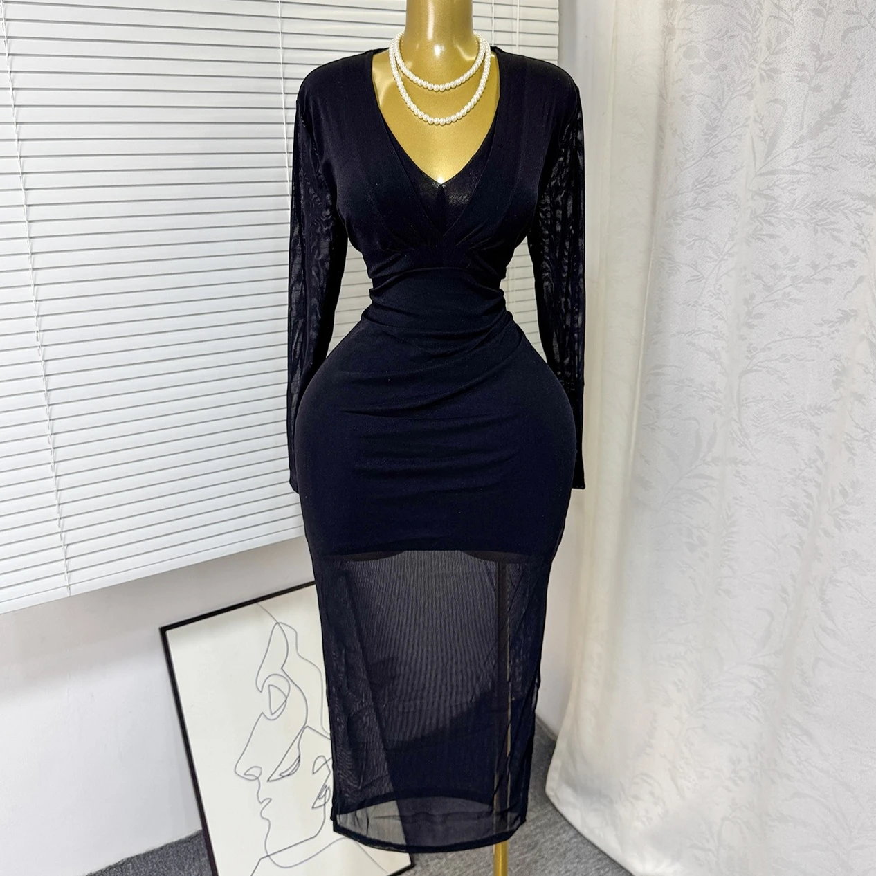 Women Solid Mesh Dresses Spliced Skinny Dress Knee Lenth Long Sleeves Waist Cinch High Strech Slim Fit Sexy Elegant 2026 Spring
Women Solid Mesh Dresses Spliced Skinny Dress Knee Lenth Long Sleeves Waist Cinch High Strech Slim Fit Sexy Elegant 2026 Spring