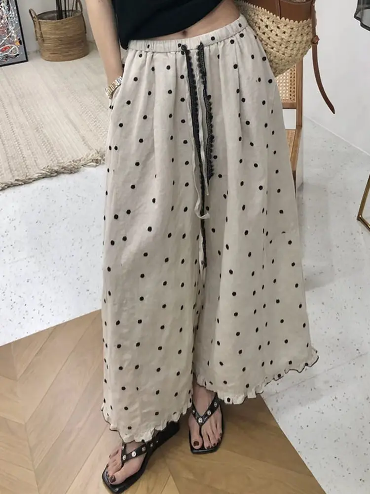 High Waist Wide Leg Pants Women's Summer Loose Fit Polka Dot Lace Trim Linen Casual Nine Point Pants Korean Style Commute
High Waist Wide Leg Pants Women's Summer Loose Fit Polka Dot Lace Trim Linen Casual Nine Point Pants Korean Style Commute