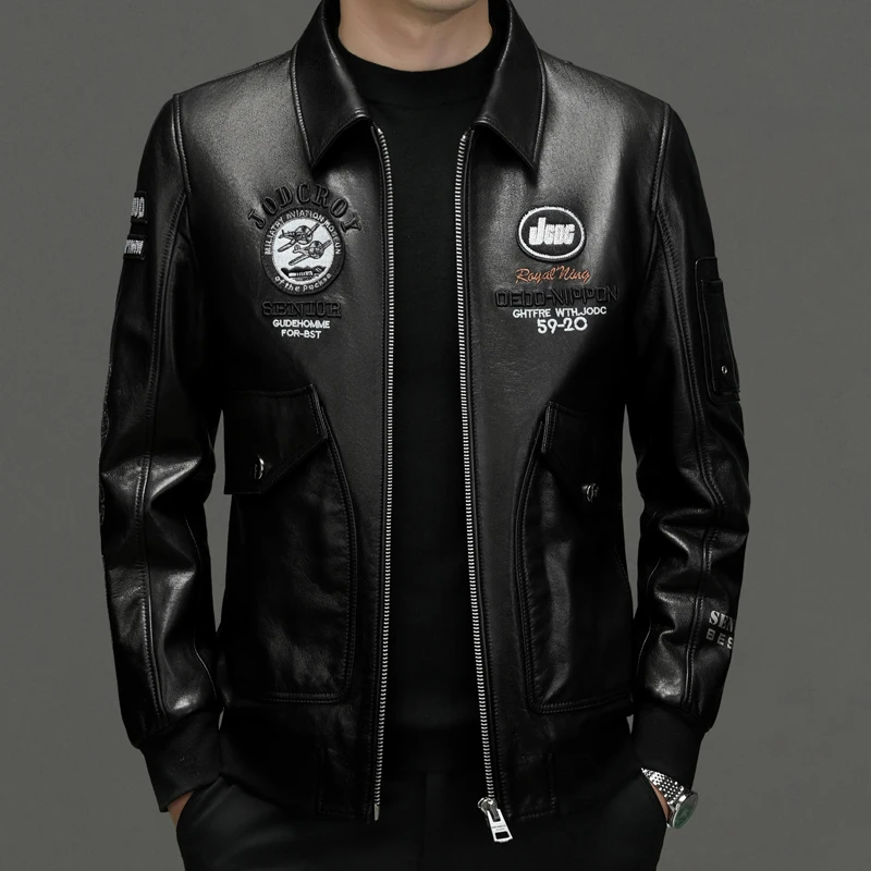 2024- New Men's Business Gentleman Solid Color Trend Windproof British Style Casual Fashion Leather Jacket Lapel Cowhide Jacket
2024- New Men's Business Gentleman Solid Color Trend Windproof British Style Casual Fashion Leather Jacket Lapel Cowhide Jacket
