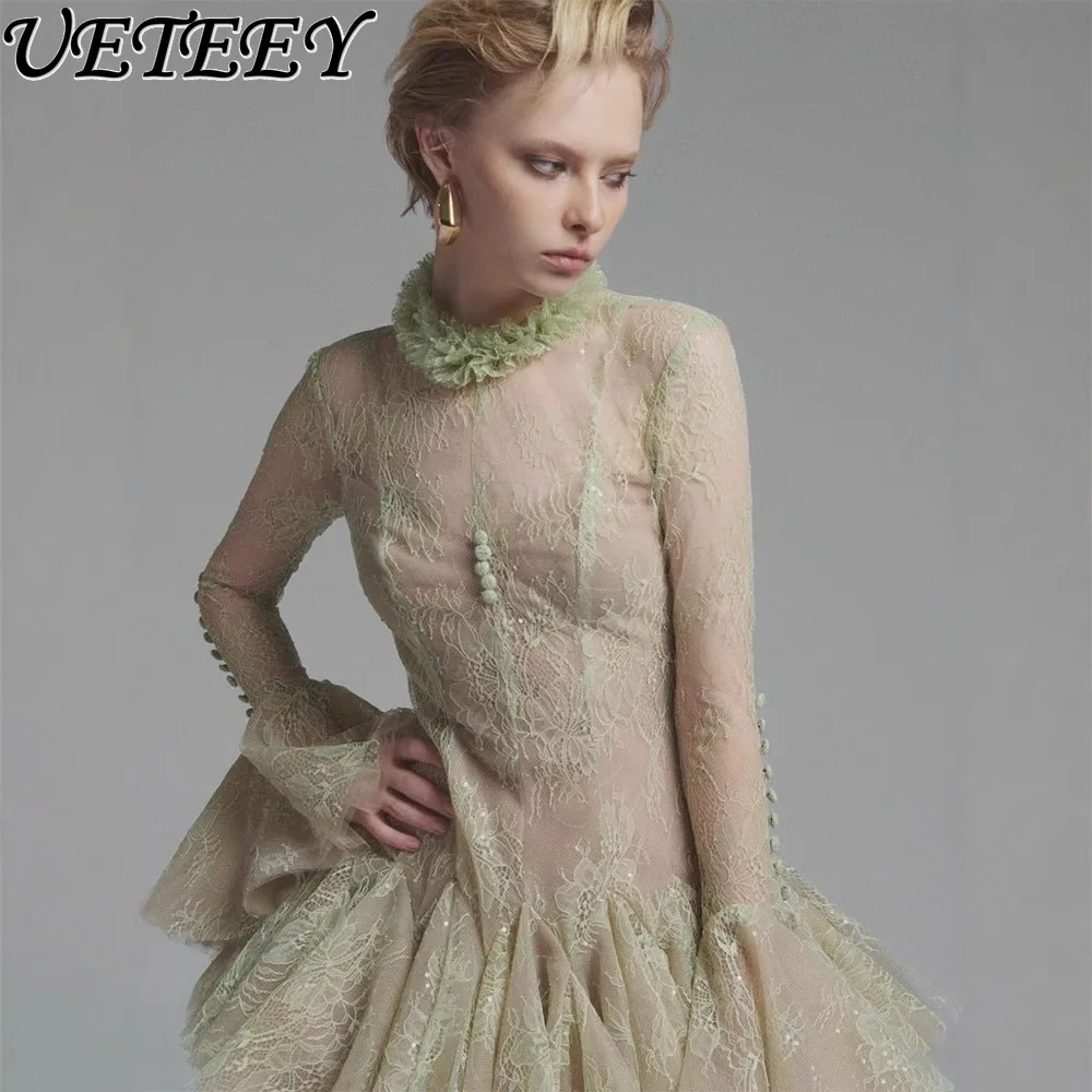 Niche French Gentle Wind Lace Embroidered Short Dress Fairy Temperament Dating Sweet Trumpet Long Sleeve Slimming Dresses
Niche French Gentle Wind Lace Embroidered Short Dress Fairy Temperament Dating Sweet Trumpet Long Sleeve Slimming Dresses