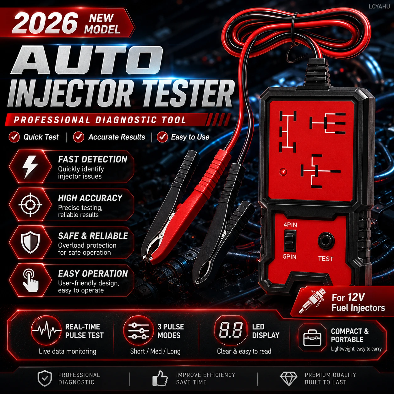 2026 Fuel Injector Tester Kit, Portable 12V Car Diagnostic Tool, 4 Pulse Modes, Fast Detection for Auto Repair Maintenance
2026 Fuel Injector Tester Kit, Portable 12V Car Diagnostic Tool, 4 Pulse Modes, Fast Detection for Auto Repair Maintenance