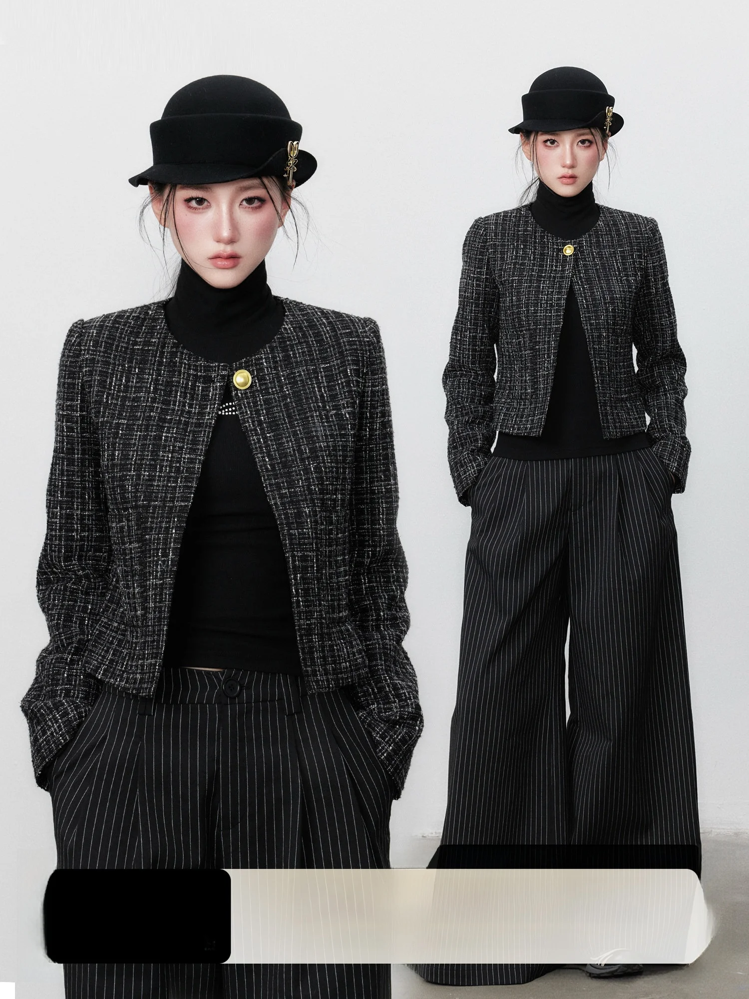 Yuzhi Stripe Little Bla Dr Woolen Jaet Korean Sle Slim Fit Long Sve round Ne ort Coat One Button Spring Faion
Yuzhi Stripe Little Bla Dr Woolen Jaet Korean Sle Slim Fit Long Sve round Ne ort Coat One Button Spring Faion