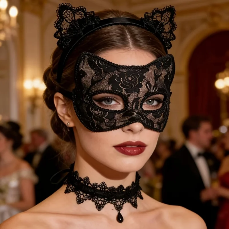 3pcs Cat Face Masks Headband Clavicle Chain Lace Trim Black Holiday Masquerade Balls Gothic Dark Cosplay Props Easter Gifts
3pcs Cat Face Masks Headband Clavicle Chain Lace Trim Black Holiday Masquerade Balls Gothic Dark Cosplay Props Easter Gifts
