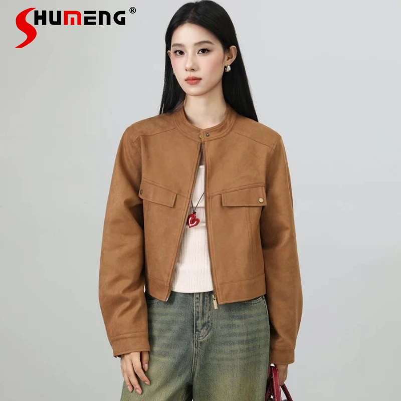 Fashion Long-sleeve Faux Leather Jackets Women's 2026 Spring New Round Neck Solid Color Motorcycle Jackets Faux Leather Coats
Fashion Long-sleeve Faux Leather Jackets Women's 2026 Spring New Round Neck Solid Color Motorcycle Jackets Faux Leather Coats