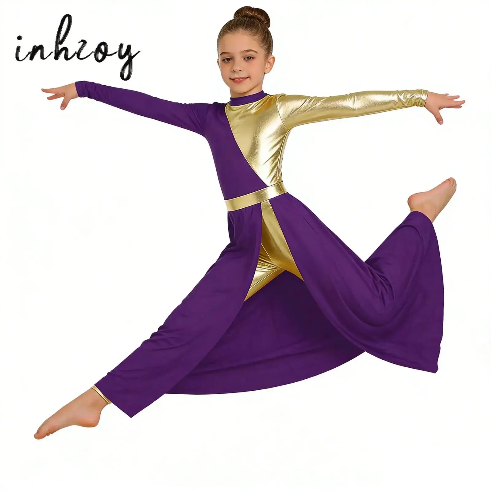 Child Girls Liturgical Praise Dress Metallic Color Block Ballet Lyrical Dancewear Long Sleeve Worship Choir Performance Costume
Child Girls Liturgical Praise Dress Metallic Color Block Ballet Lyrical Dancewear Long Sleeve Worship Choir Performance Costume