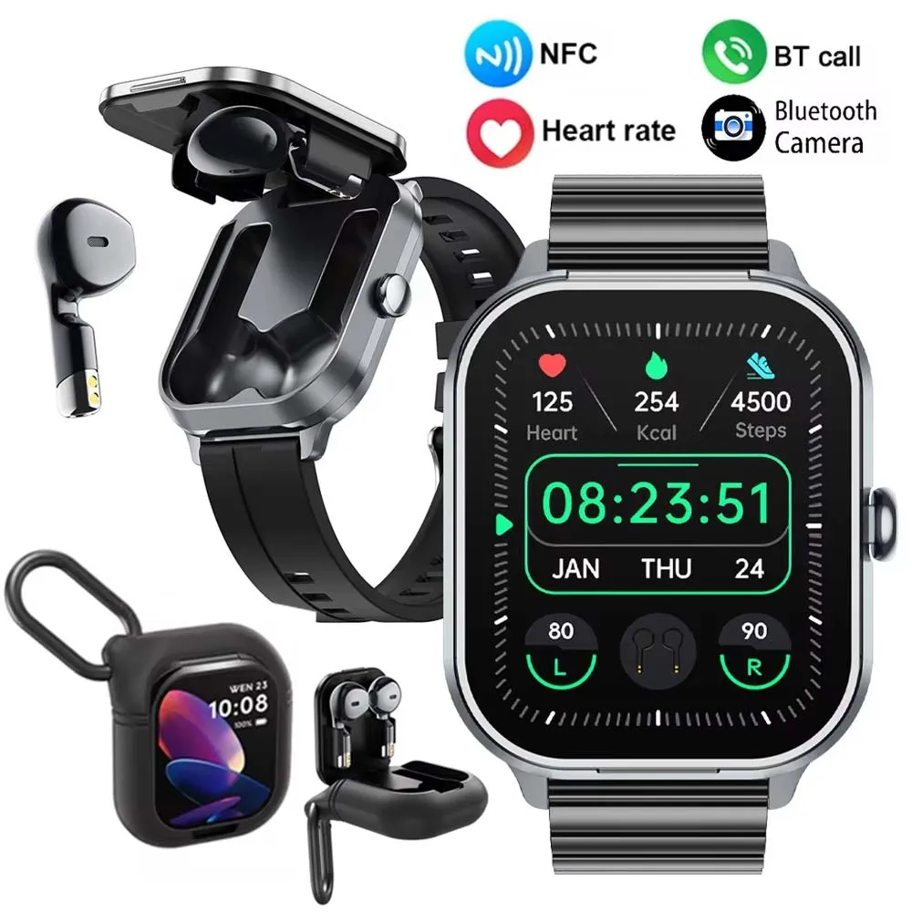 2 in 1 NFC SmartWatch with Bluetooth Earphone Free Silicone Cover Hanging Buckle Health Sleep Monitoring Call Reloj Smart Watch
2 in 1 NFC SmartWatch with Bluetooth Earphone Free Silicone Cover Hanging Buckle Health Sleep Monitoring Call Reloj Smart Watch