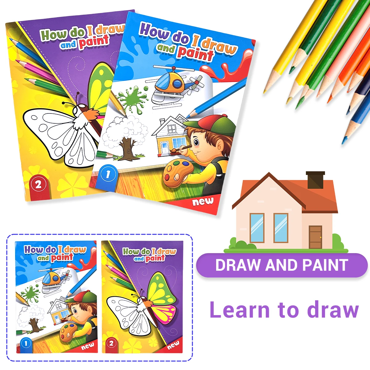 Learn To Draw And Paint Activity Books Set Of 2 For Toddlers Ages 3-5 With Step-by-Step Drawing Guides And Coloring Pages
Learn To Draw And Paint Activity Books Set Of 2 For Toddlers Ages 3-5 With Step-by-Step Drawing Guides And Coloring Pages