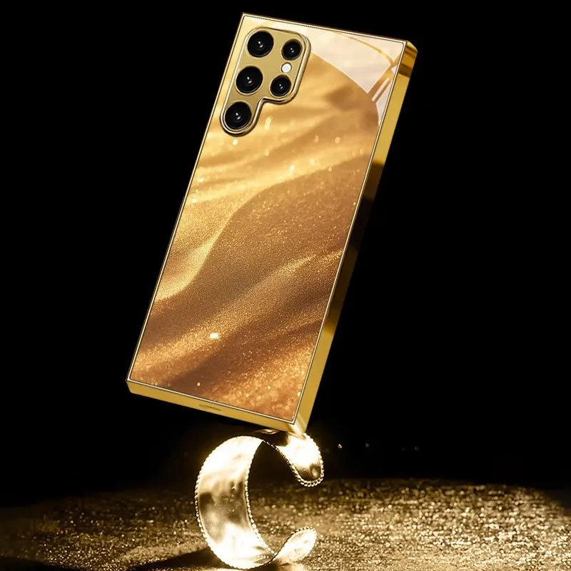 Gold-plated tempered glass phone case, compatible Galaxy S26 S25 S24 S23 S22 Ultra Plus. Features a gold dune design.
Gold-plated tempered glass phone case, compatible Galaxy S26 S25 S24 S23 S22 Ultra Plus. Features a gold dune design.