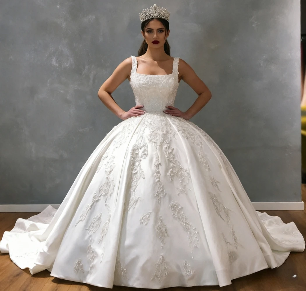 Customized Gorgeous Square Neck Ball Gown Wedding Dress with Sequined Lace and Pearls, Elegant Bridal Gown Vestido De Noiva
Customized Gorgeous Square Neck Ball Gown Wedding Dress with Sequined Lace and Pearls, Elegant Bridal Gown Vestido De Noiva