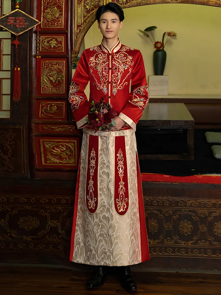 Chinese Traditional Groom Sequins Beading Wedding Dress Men's Clothes Wedding Suits Tang Suit
Chinese Traditional Groom Sequins Beading Wedding Dress Men's Clothes Wedding Suits Tang Suit