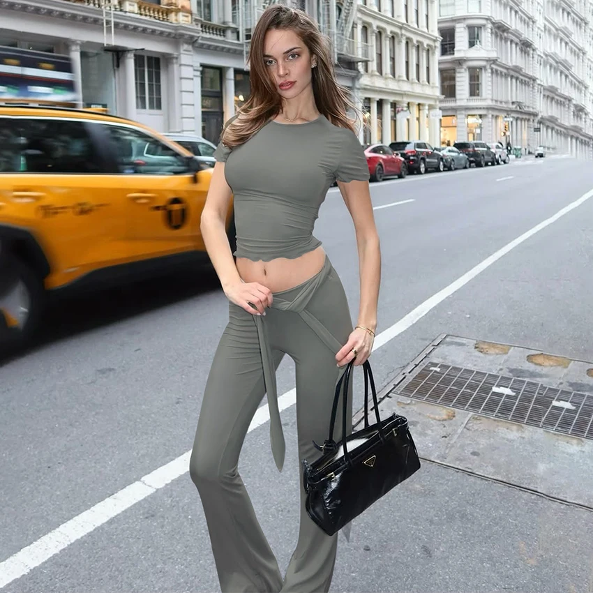 Linad Summer Street Sport Knit Long Pants 2 Piece Set Short Sleeve Tops Lace Up Trousers Fashion Gray Slim Outfits Female 2025
Linad Summer Street Sport Knit Long Pants 2 Piece Set Short Sleeve Tops Lace Up Trousers Fashion Gray Slim Outfits Female 2025