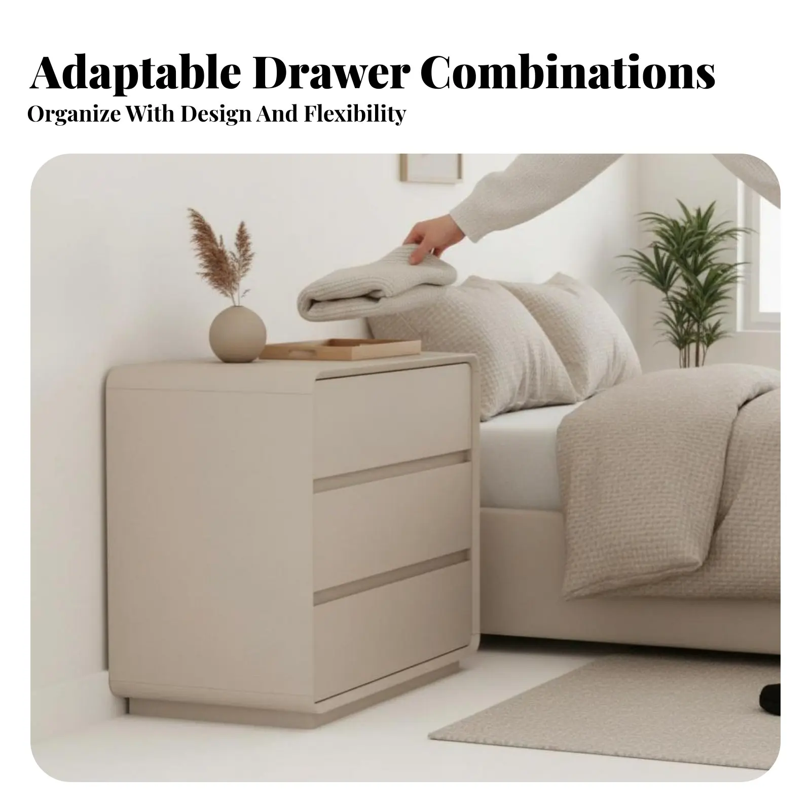 Rounded Corner Drawer Cabinet Minimalist Design Chest of Drawers Wooden Top Sturdy and Long-Lasting for Adults, Living Room
Rounded Corner Drawer Cabinet Minimalist Design Chest of Drawers Wooden Top Sturdy and Long-Lasting for Adults, Living Room