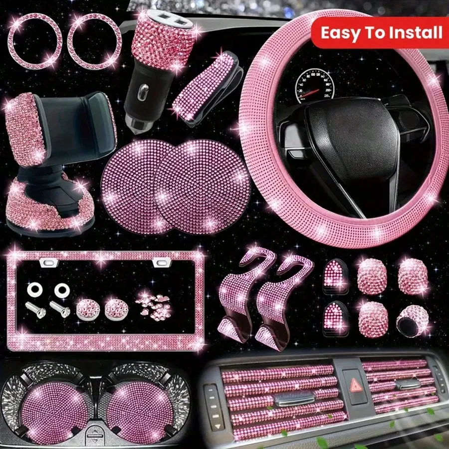 Artificial Diamond Car Steering Wheel Decoration Set Pink Artificial Diamond Steering Wheel Protective Cover, New Fashion Cute Goddess Steering Wheel Cover Set,Car Acessesories Women
Artificial Diamond Car Steering Wheel Decoration Set Pink Artificial Diamond Steering Wheel Protective Cover, New Fashion Cute Goddess Steering Wheel Cover Set,Car Acessesories Women