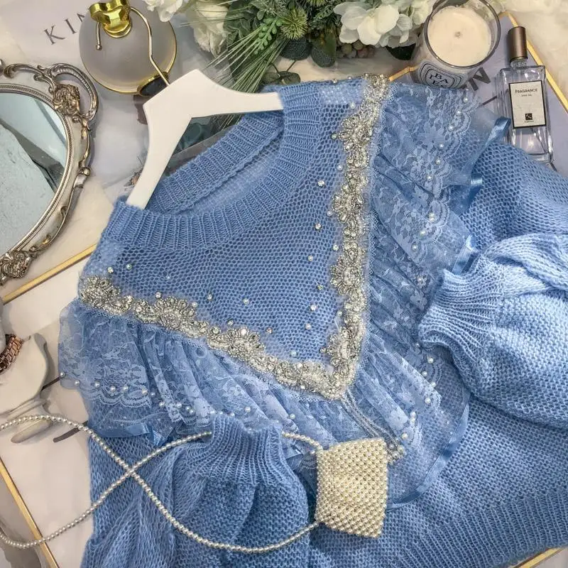 French style small fragrance style lace ruffle edge heavy industry short loose pullover knitted sweater for women
French style small fragrance style lace ruffle edge heavy industry short loose pullover knitted sweater for women