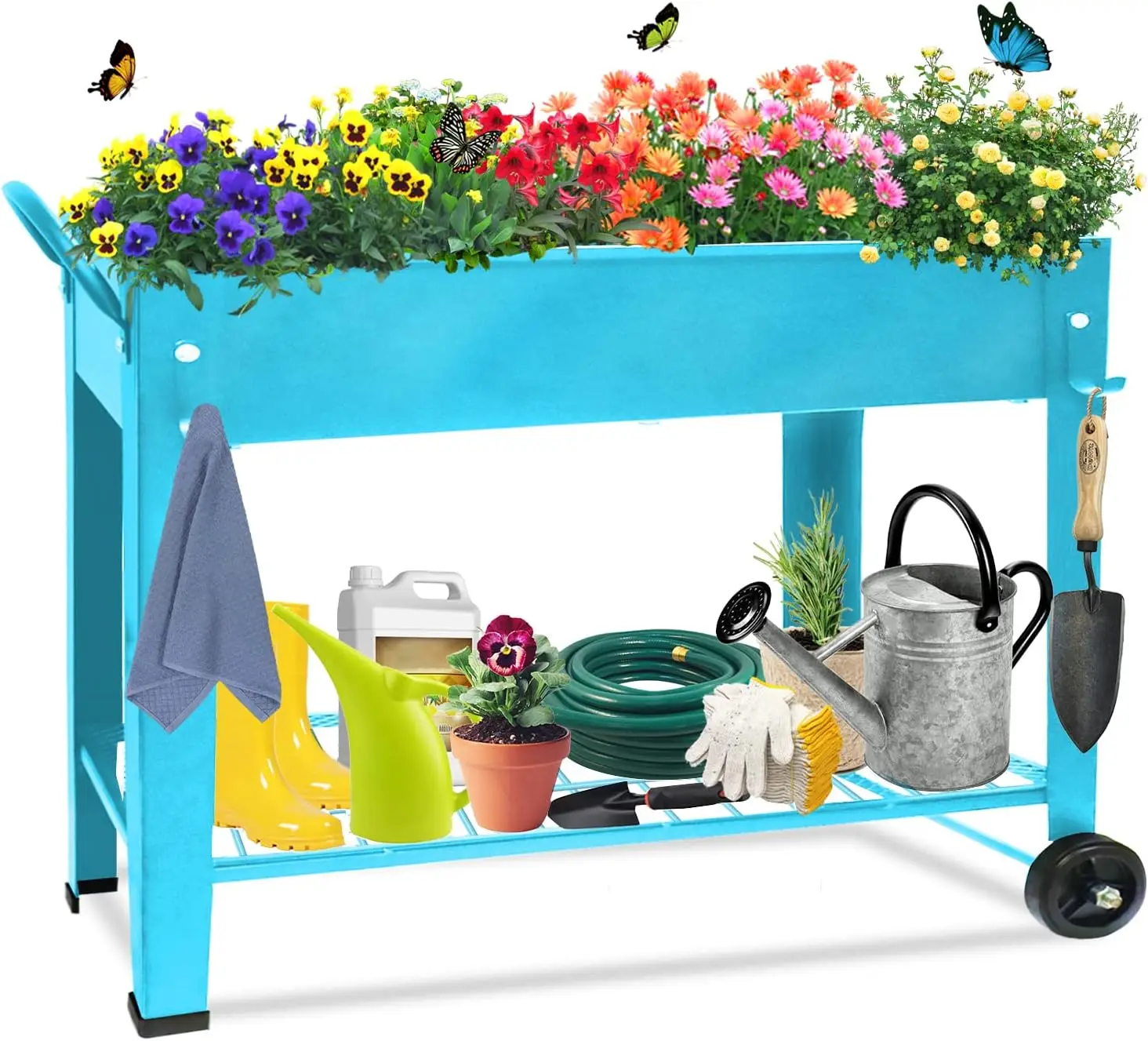 Raised Planter Box with Wheels, Mobile Garden Bed for Indoor Outdoor, Metal Elevated Planter with Storage Shelf, Blue
Raised Planter Box with Wheels, Mobile Garden Bed for Indoor Outdoor, Metal Elevated Planter with Storage Shelf, Blue