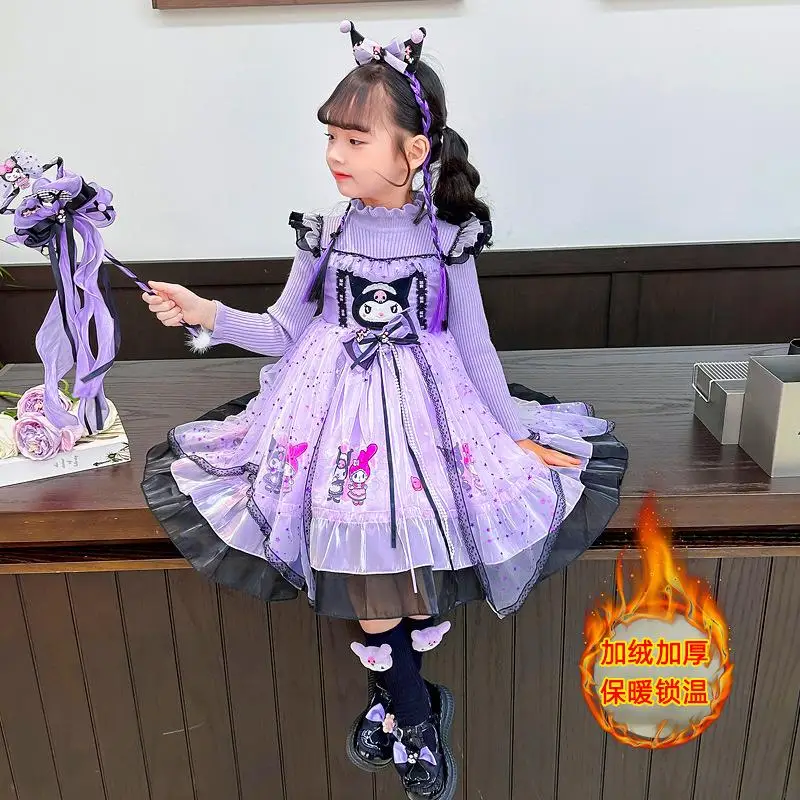 Sanrio Girl Dress Sweater Kuromi Kawaii Anime Fashion Student Thickening Lace Princess Dress Knit A-Line Skirt Children Clothing
Sanrio Girl Dress Sweater Kuromi Kawaii Anime Fashion Student Thickening Lace Princess Dress Knit A-Line Skirt Children Clothing