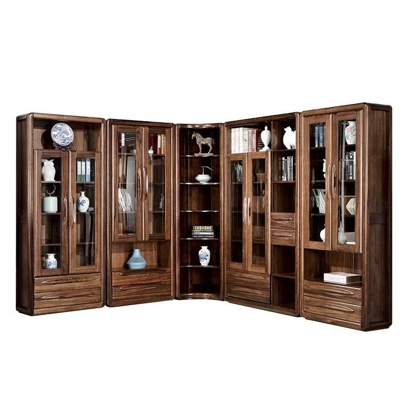 All solid wood bookshelves, black walnut study bookcases, with glass doors against the wall, integrated new corner floor group
All solid wood bookshelves, black walnut study bookcases, with glass doors against the wall, integrated new corner floor group