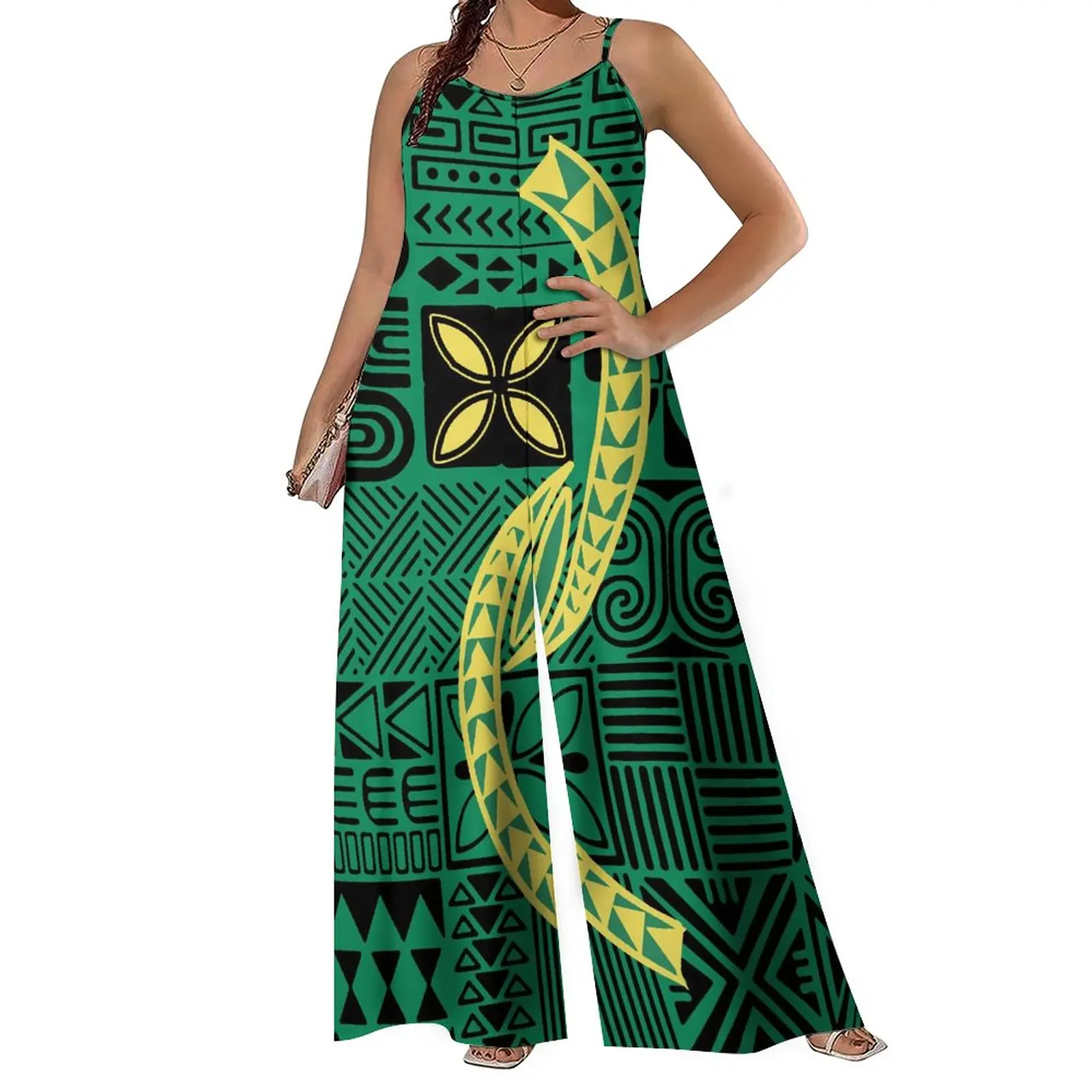 Spaghetti Strap Milk Silk Sleeveless Wide Leg Pants Big People 8XL Polynesian Sublimation Green Print High Quality Rompers
Spaghetti Strap Milk Silk Sleeveless Wide Leg Pants Big People 8XL Polynesian Sublimation Green Print High Quality Rompers