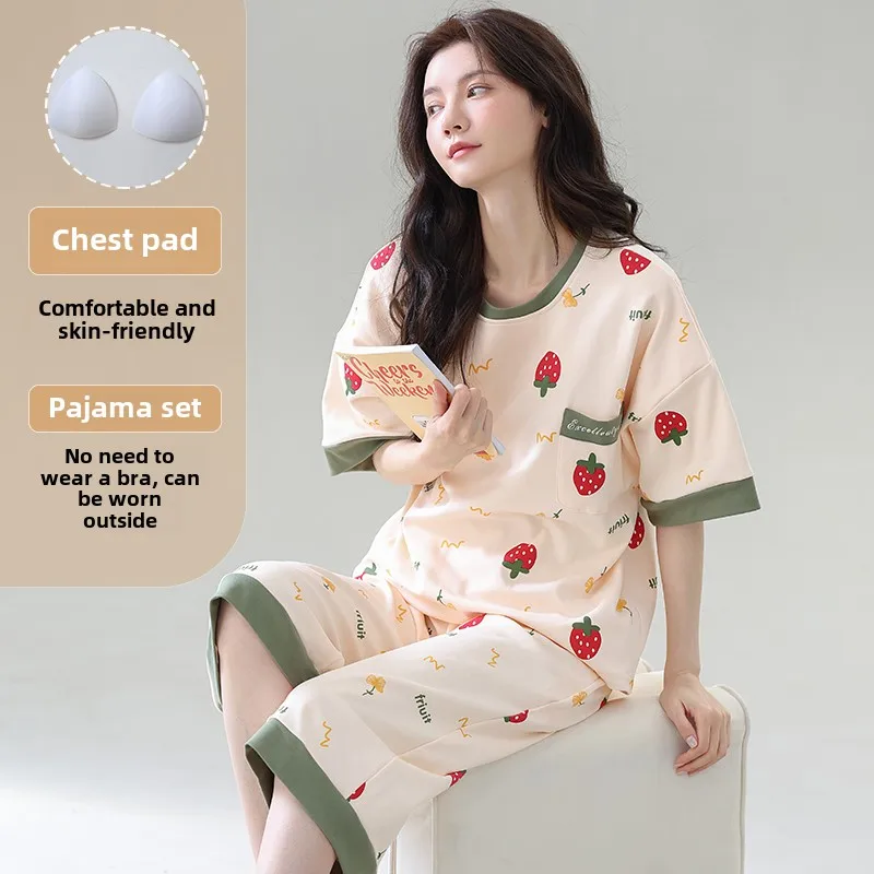 Summer Pink Stripe Short Sleeve Tops and Capri Pants Sleepwear Plus Size 4XL 5XL Pajamas Set with Chest Pad for Women Homewear
Summer Pink Stripe Short Sleeve Tops and Capri Pants Sleepwear Plus Size 4XL 5XL Pajamas Set with Chest Pad for Women Homewear