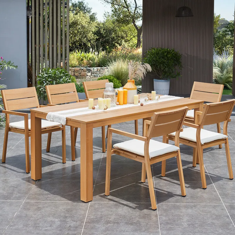 Outdoor tables and chairs courtyard garden villa terrace outdoor waterproof leisure teak color plastic wood tables and chairs
Outdoor tables and chairs courtyard garden villa terrace outdoor waterproof leisure teak color plastic wood tables and chairs