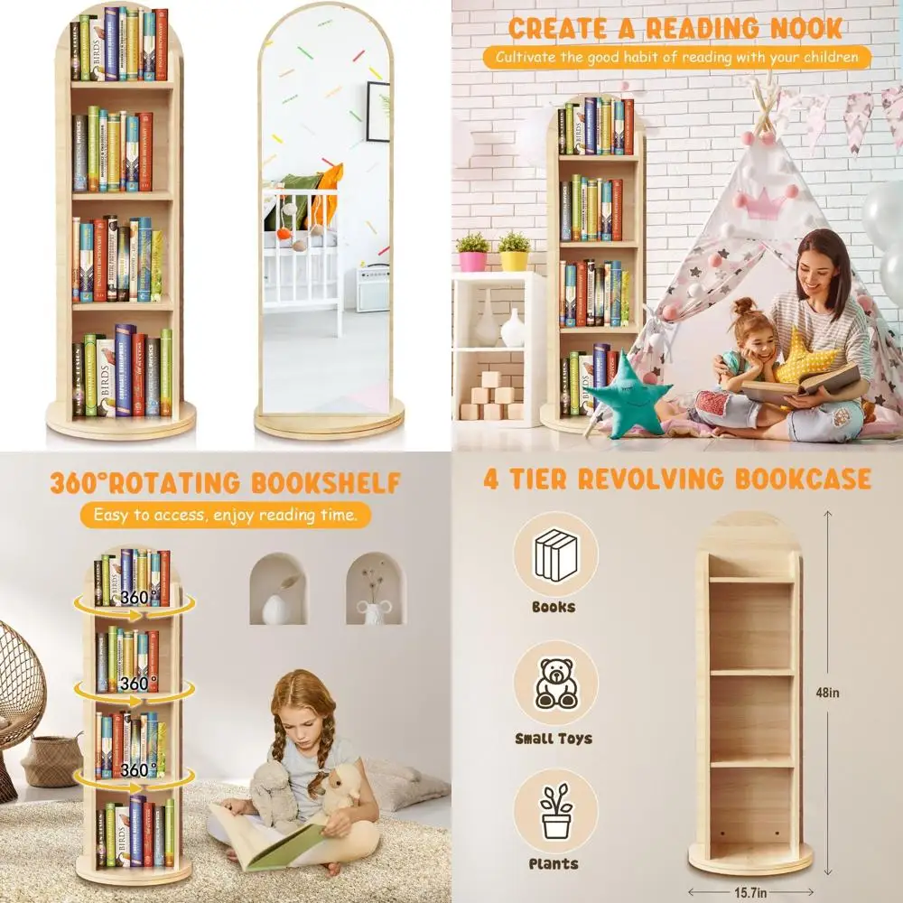 48 Wooden Kids' Swivel Bookshelf with Mirror, 4-Tier Space-Saving Floor Stand for Rooms
48 Wooden Kids' Swivel Bookshelf with Mirror, 4-Tier Space-Saving Floor Stand for Rooms