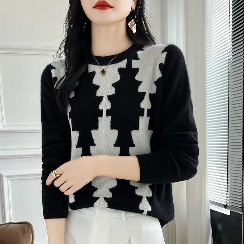 Женский свитер из 100% чистой шерсти с круглым вырезом, осень 2024, новый цветной вязаный пуловер, модная свободная рубашка большого размера
Женский свитер из 100% чистой шерсти с круглым вырезом, осень 2024, новый цветной вязаный пуловер, модная свободная рубашка большого размера