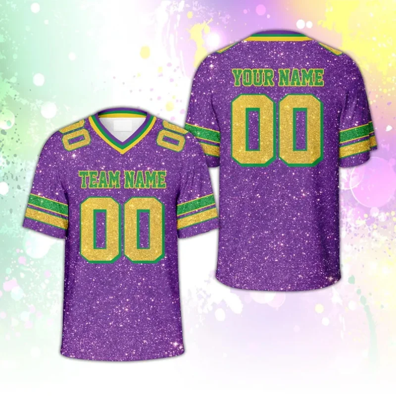 3d Print Faux Glitter Pattern Mardi Gras Football Jersey Custom Name And Number Short Sleeve Carnival Jersey Tshirt For Men
3d Print Faux Glitter Pattern Mardi Gras Football Jersey Custom Name And Number Short Sleeve Carnival Jersey Tshirt For Men