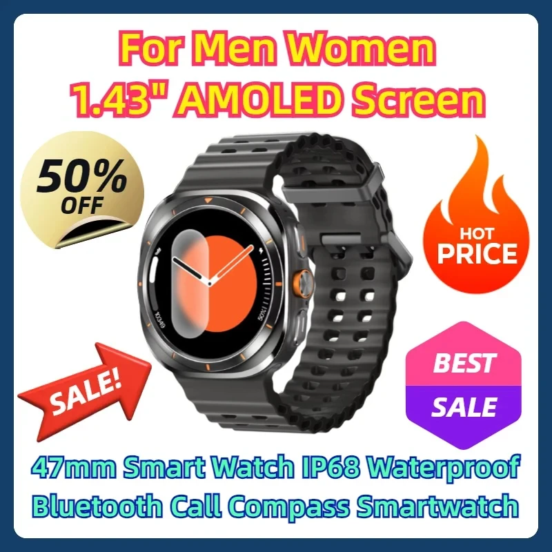 For Men Women 1.43" AMOLED Screen 47mm Smart Watch IP68 Waterproof Bluetooth Call Compass Smartwatch
For Men Women 1.43" AMOLED Screen 47mm Smart Watch IP68 Waterproof Bluetooth Call Compass Smartwatch