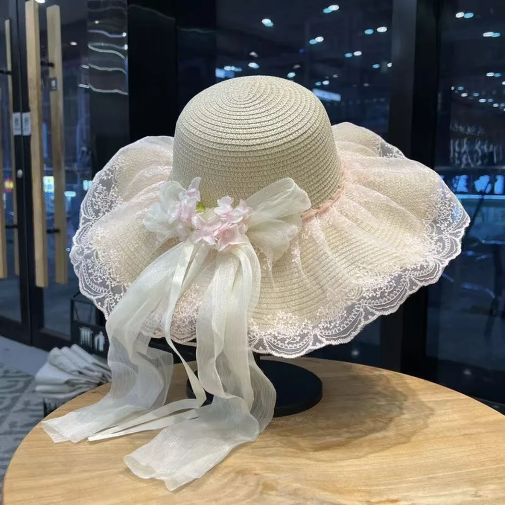 Floral Design Woman's Straw Hat Elegant INS Sun Protection Cap UV Protection Wide Brim Lace Brim Sunshade Cap Beach Holiday
Floral Design Woman's Straw Hat Elegant INS Sun Protection Cap UV Protection Wide Brim Lace Brim Sunshade Cap Beach Holiday