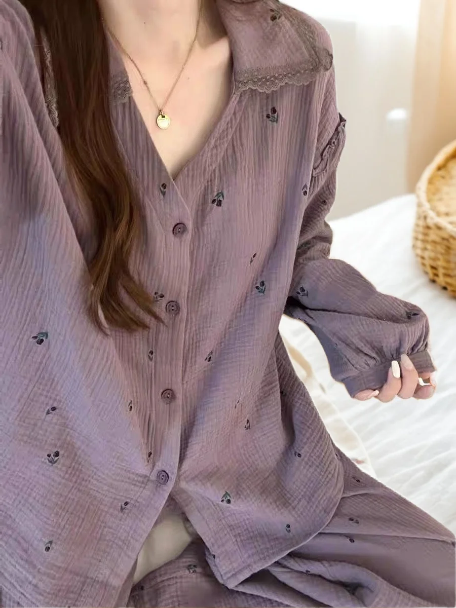 Large Size 300 Pounds Pure Cotton Nightgown Women's Long Sleeve Lace Sleepwear Set with Long Pants for Spring Autumn Home Use
Large Size 300 Pounds Pure Cotton Nightgown Women's Long Sleeve Lace Sleepwear Set with Long Pants for Spring Autumn Home Use