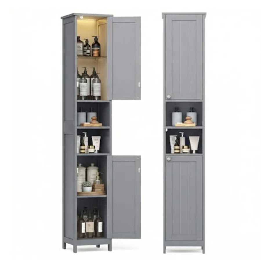 Tall Storage Cabinet with Lights, Slim Freestanding Cabinet with Adjustable Shelves, for Small Spaces, Bathroom, Living Room, M
Tall Storage Cabinet with Lights, Slim Freestanding Cabinet with Adjustable Shelves, for Small Spaces, Bathroom, Living Room, M