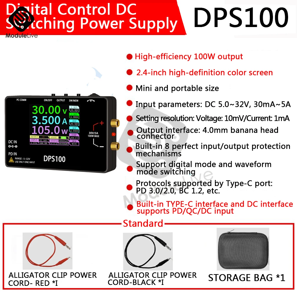 DPS100 100 Вт, лабораторный источник питания, постоянное напряжение, выход тока, регулируемый регулируемый источник питания 30 В, 5 А, настольный выключатель
DPS100 100 Вт, лабораторный источник питания, постоянное напряжение, выход тока, регулируемый регулируемый источник питания 30 В, 5 А, настольный выключатель