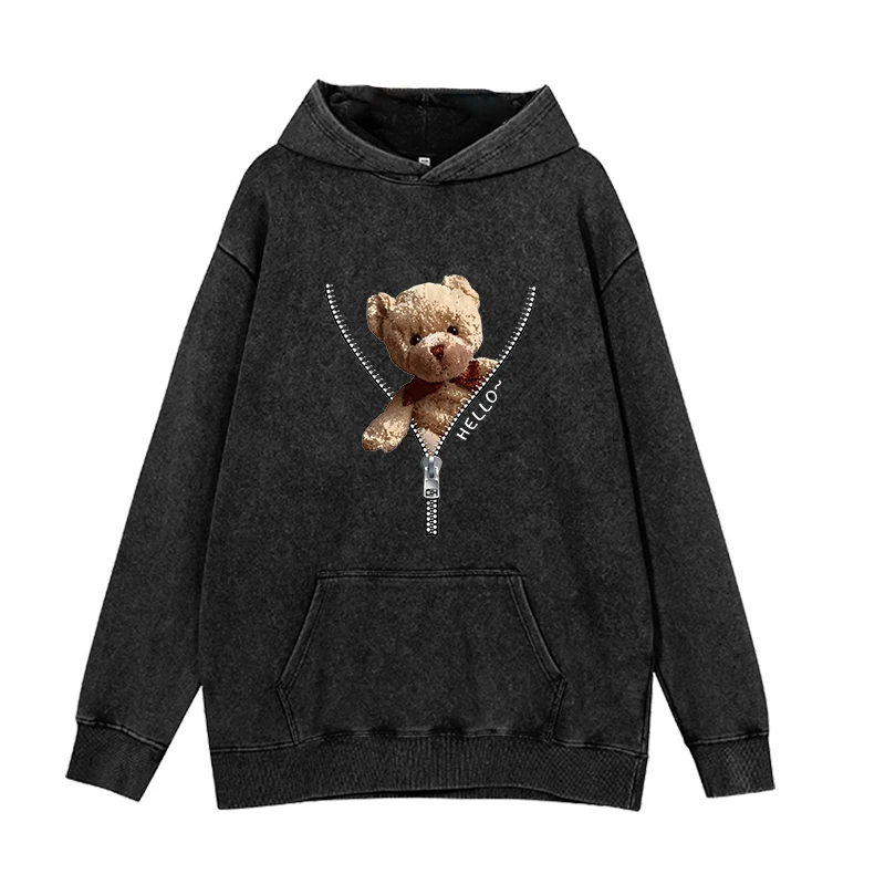 Zipper bear simple printed round neck pullover hoodie for women in autumn and winter, new loose casual top trend
Zipper bear simple printed round neck pullover hoodie for women in autumn and winter, new loose casual top trend