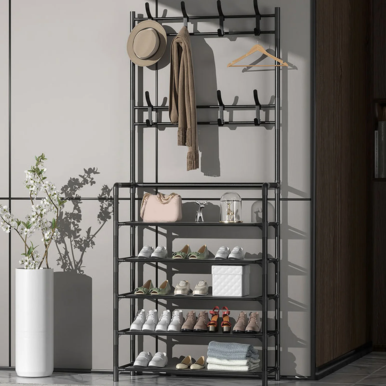 Entryway Clothes Hanging Organizer Coat Rack Stand Multifunction Stable Load Bearing 2 In 1 Freestanding with Hooks for Office
Entryway Clothes Hanging Organizer Coat Rack Stand Multifunction Stable Load Bearing 2 In 1 Freestanding with Hooks for Office