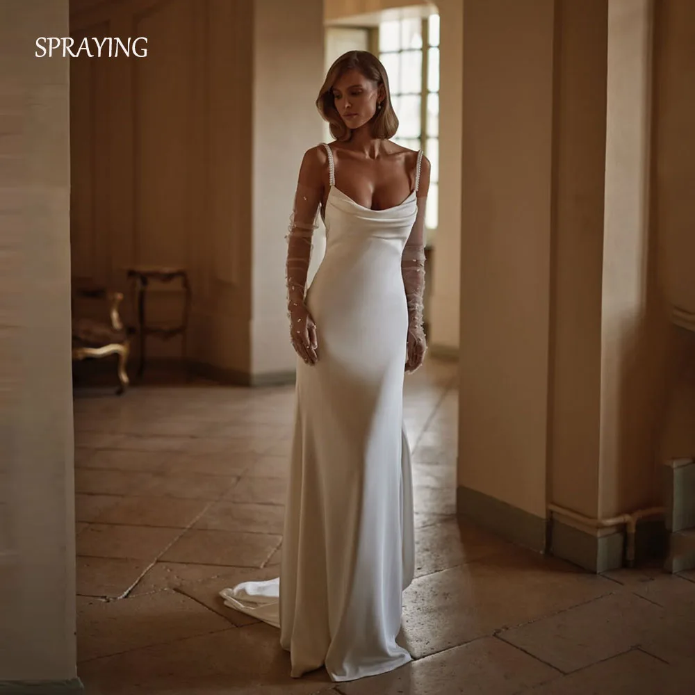 SPRAYING ivory Satin Mermaid Wedding Dresses Sexy O Neck Pearl Strap Bridal Gowns Long Sweep Train Vestido de Novia Customized
SPRAYING ivory Satin Mermaid Wedding Dresses Sexy O Neck Pearl Strap Bridal Gowns Long Sweep Train Vestido de Novia Customized