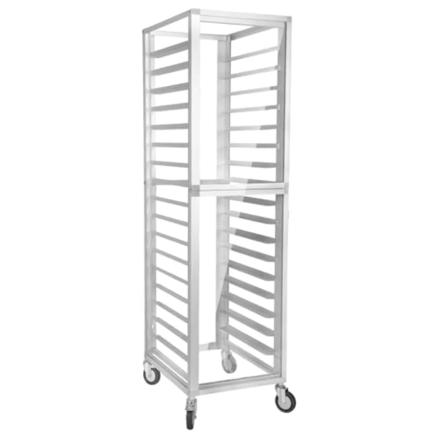 Commercial kitchen bun racks: 18-tier heavy-duty aluminum trolley with wheels, silver, NSF-listed for bread baking storage
Commercial kitchen bun racks: 18-tier heavy-duty aluminum trolley with wheels, silver, NSF-listed for bread baking storage