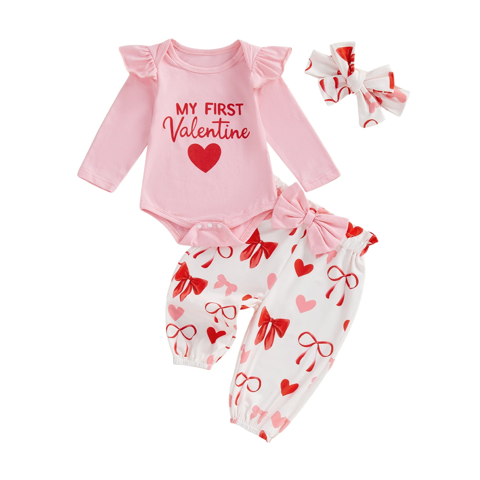 Valentine's Day Baby Girls 3 Piece Outfit Long Sleeve O Neck Letter Heart Bow Print Jumpsuit Headband Elastic Waist Pants Set
Valentine's Day Baby Girls 3 Piece Outfit Long Sleeve O Neck Letter Heart Bow Print Jumpsuit Headband Elastic Waist Pants Set