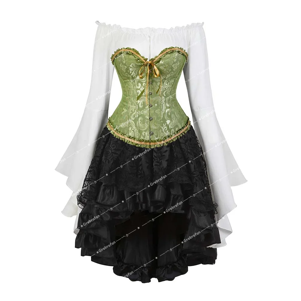 Corset Bustier 3 Piece Outfits Embroidered Bustiers Skirt with Renaissance Blouse Set Fiesta Party Costumes Vintage
Corset Bustier 3 Piece Outfits Embroidered Bustiers Skirt with Renaissance Blouse Set Fiesta Party Costumes Vintage