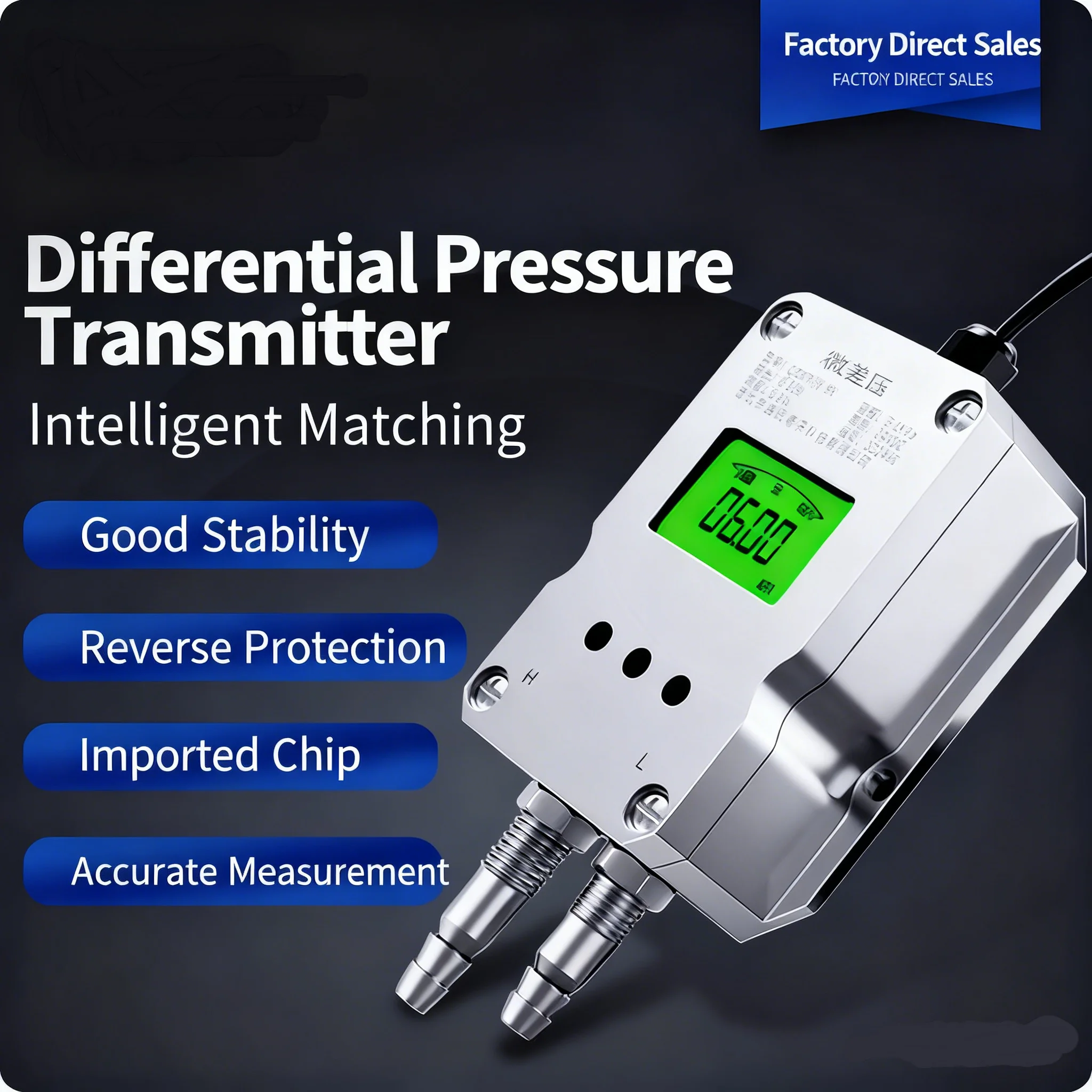 LCD Wind Pressure Transmitter 200pa 400pa -1Kpa LCD Differential Pressure Transmitter 4-20MA RS485 Differential Pressure Sensor
LCD Wind Pressure Transmitter 200pa 400pa -1Kpa LCD Differential Pressure Transmitter 4-20MA RS485 Differential Pressure Sensor