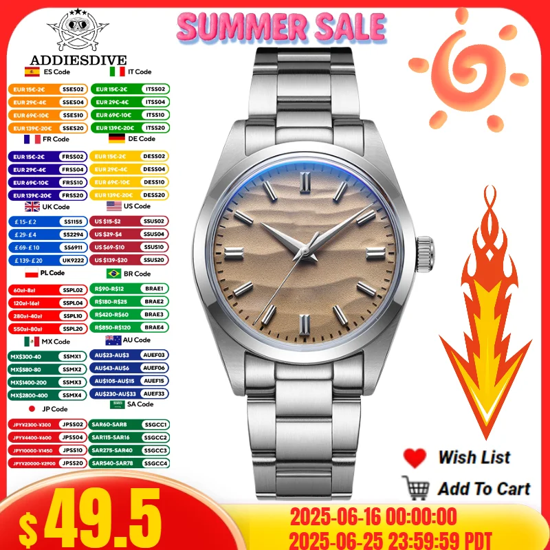 ADDIESDIVE 36mm No logo Men's Watch Desert 3D Dial 316L Stainless Steel 10Bar Waterproof Relogios Masculino Quartz Watches
ADDIESDIVE 36mm No logo Men's Watch Desert 3D Dial 316L Stainless Steel 10Bar Waterproof Relogios Masculino Quartz Watches