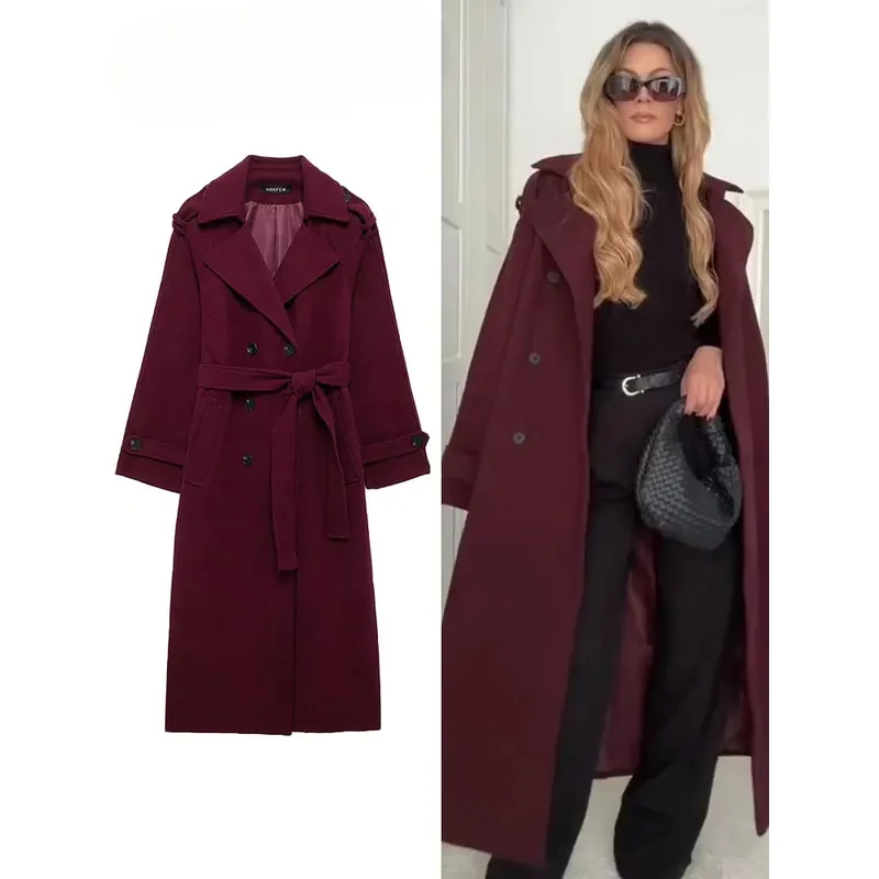 TRAFZA Female Autumn Elegant Oversize Burgundy Windbreaker Long Sleeves Lapel Double Breasted With Belt Commute Outerwear Coat
TRAFZA Female Autumn Elegant Oversize Burgundy Windbreaker Long Sleeves Lapel Double Breasted With Belt Commute Outerwear Coat