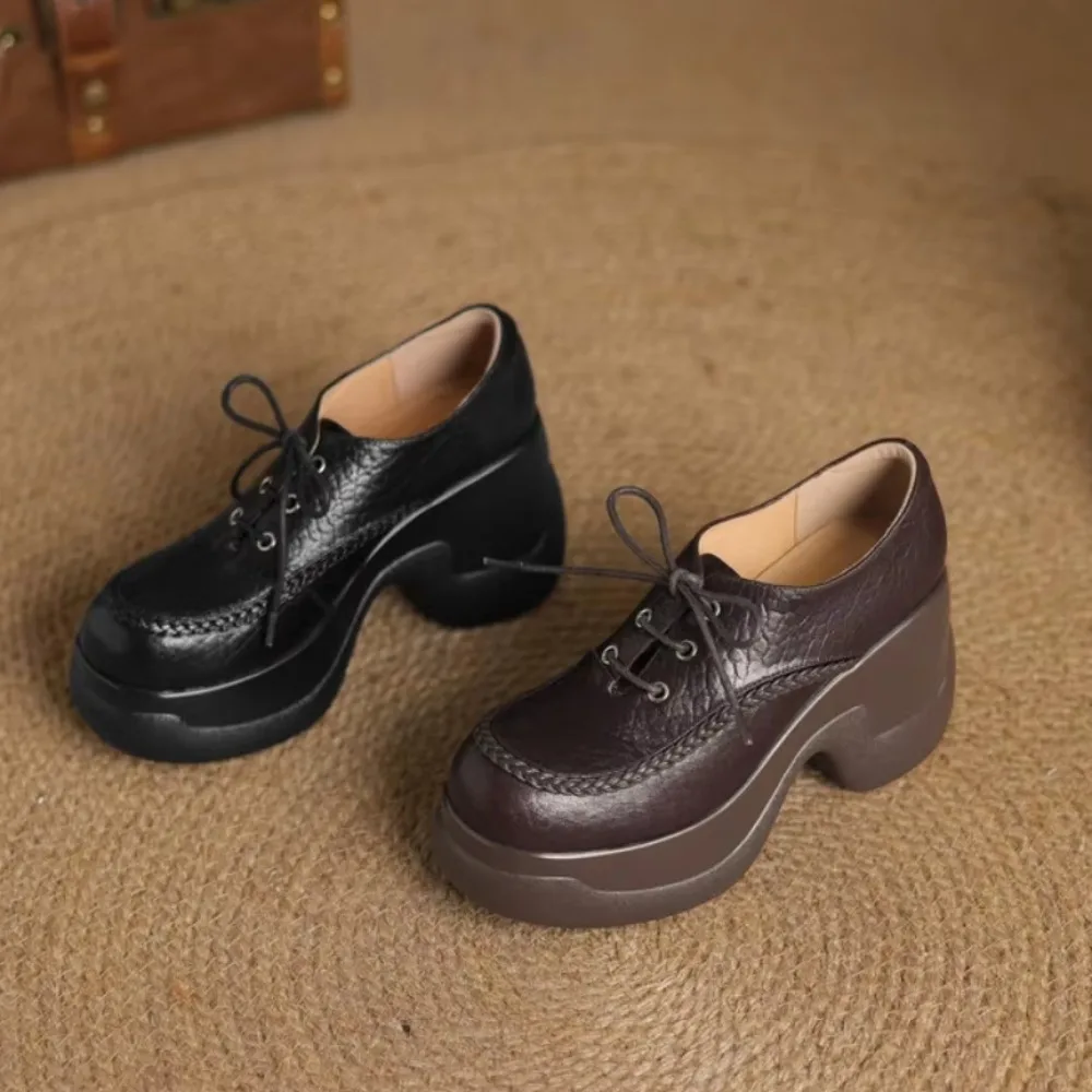 2025 Women Loafers Shoes Genuine Leather Thick Heels Student Shoes Female Lace Up British Style Lady Oxford Shoes Footwear
2025 Women Loafers Shoes Genuine Leather Thick Heels Student Shoes Female Lace Up British Style Lady Oxford Shoes Footwear