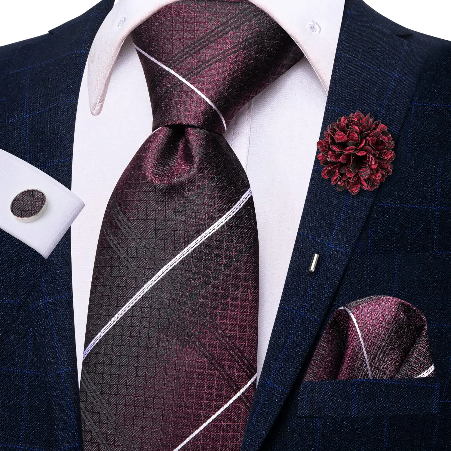 Hi-Tie Design Striped Dark Burrgundy Mens Necktie Luxury 8.5cm Silk Business Tie Hanky Cufflinks Brooch Wedding Tie Gift For Men
Hi-Tie Design Striped Dark Burrgundy Mens Necktie Luxury 8.5cm Silk Business Tie Hanky Cufflinks Brooch Wedding Tie Gift For Men